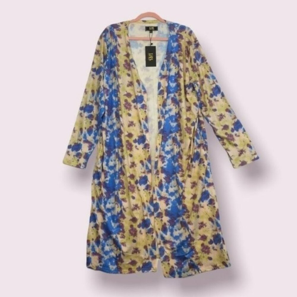 Lucky & Blessed Duster with Pockets, Blue Yellow and Purple Tie Dye, NWT 2X